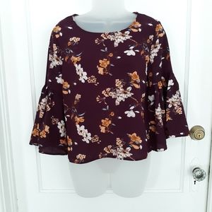 JUSTIFY Bell Sleeve Crop Top Burgundy Size Small